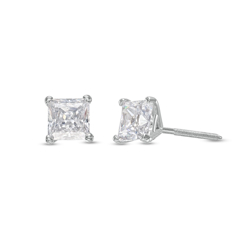 Main Image 1 of 1 CT. T.W. Certified Princess-Cut Lab-Grown Diamond Solitaire Stud Earrings in 14K White Gold (F/SI2)