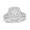 Thumbnail Image 1 of 1-1/2 CT. T.W. Certified Diamond Cushion-Shaped Double Frame Split Shank Bridal Set in 14K White Gold (I/I2)