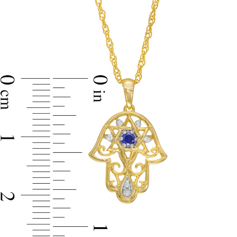 Main Image 3 of Blue and White Lab-Created Sapphire Star of David in Hamsa Pendant in Sterling Silver with 14K Gold Plate