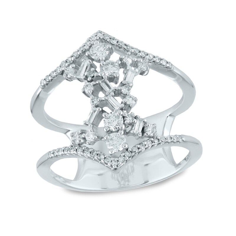 Main Image 1 of 1/2 CT. T.W. Baguette and Round Diamond Contour Scatter Ring in 10K White Gold
