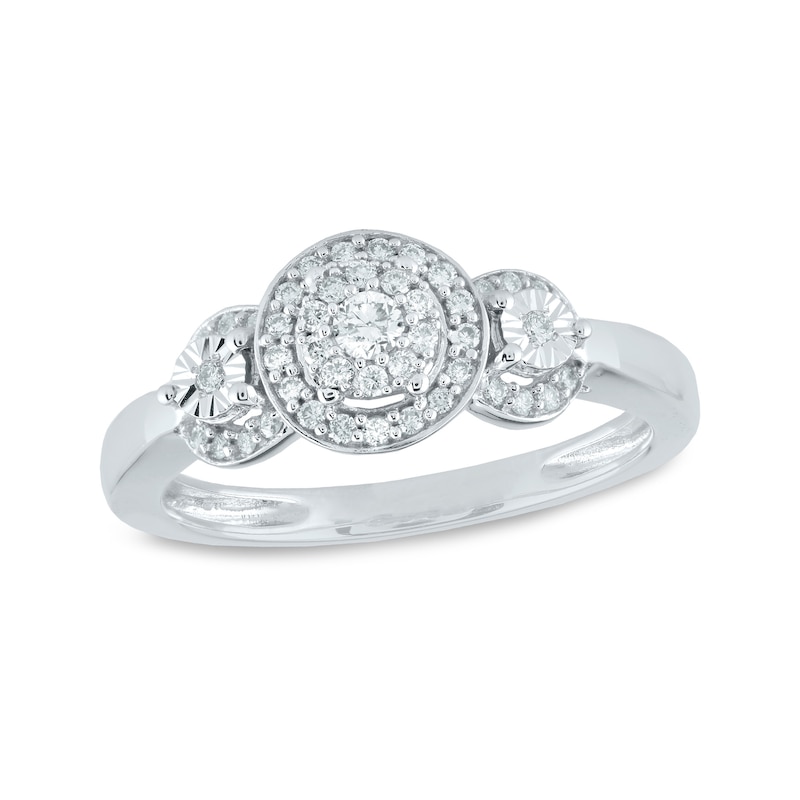 Main Image 1 of 1/4 CT. T.W. Composite Diamond Frame Three Stone Ring in 10K White Gold