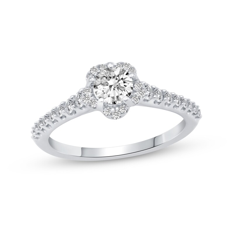 Main Image 1 of 5/8 CT. T.W. Diamond Flower Frame Engagement Ring in 14K White Gold