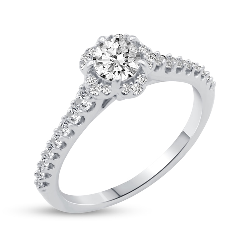 Main Image 2 of 5/8 CT. T.W. Diamond Flower Frame Engagement Ring in 14K White Gold