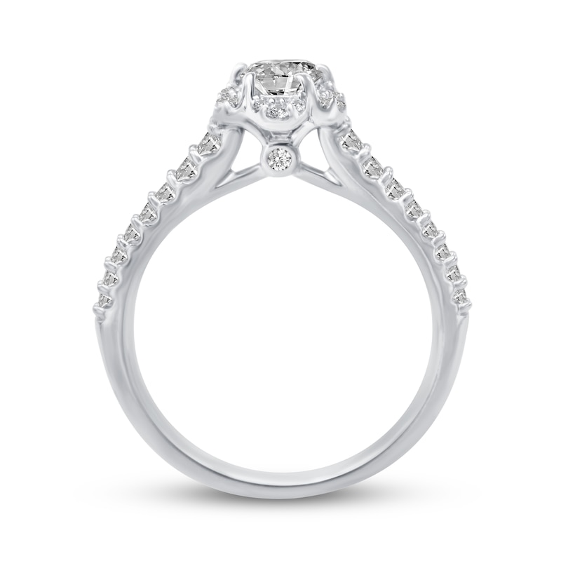Main Image 4 of 5/8 CT. T.W. Diamond Flower Frame Engagement Ring in 14K White Gold