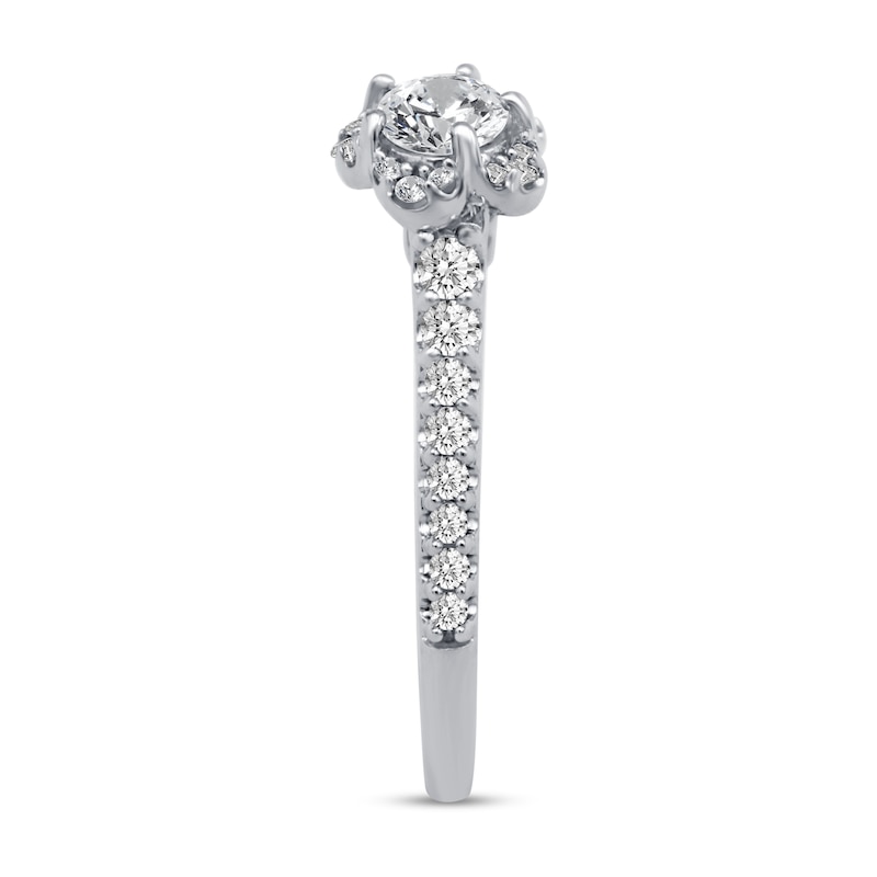 Main Image 5 of 5/8 CT. T.W. Diamond Flower Frame Engagement Ring in 14K White Gold