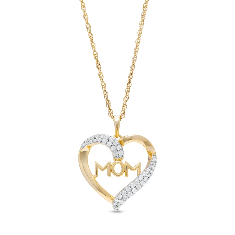 1/4 CT. T.W. Diamond "MOM" Heart Pendant in 10K Gold