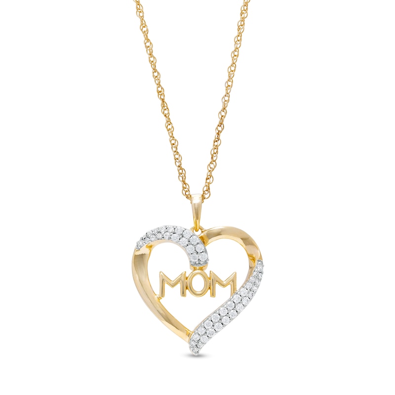 Main Image 1 of 1/4 CT. T.W. Diamond "MOM" Heart Pendant in 10K Gold