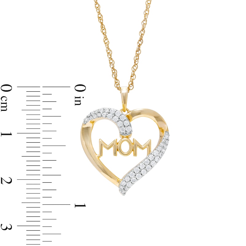 Main Image 2 of 1/4 CT. T.W. Diamond "MOM" Heart Pendant in 10K Gold