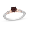 Enchanted Disney Snow White 5.0mm Garnet and 1/5 CT. T.W. Diamond Bow Promise Ring in Sterling Silver and 10K Rose Gold