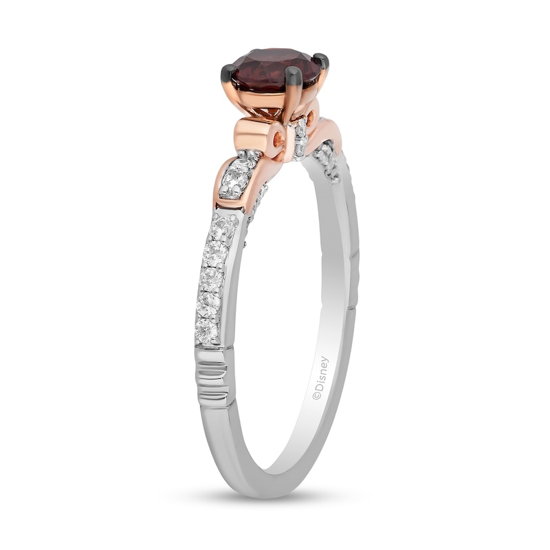 Main Image 2 of Enchanted Disney Snow White 5.0mm Garnet and 1/5 CT. T.W. Diamond Bow Promise Ring in Sterling Silver and 10K Rose Gold