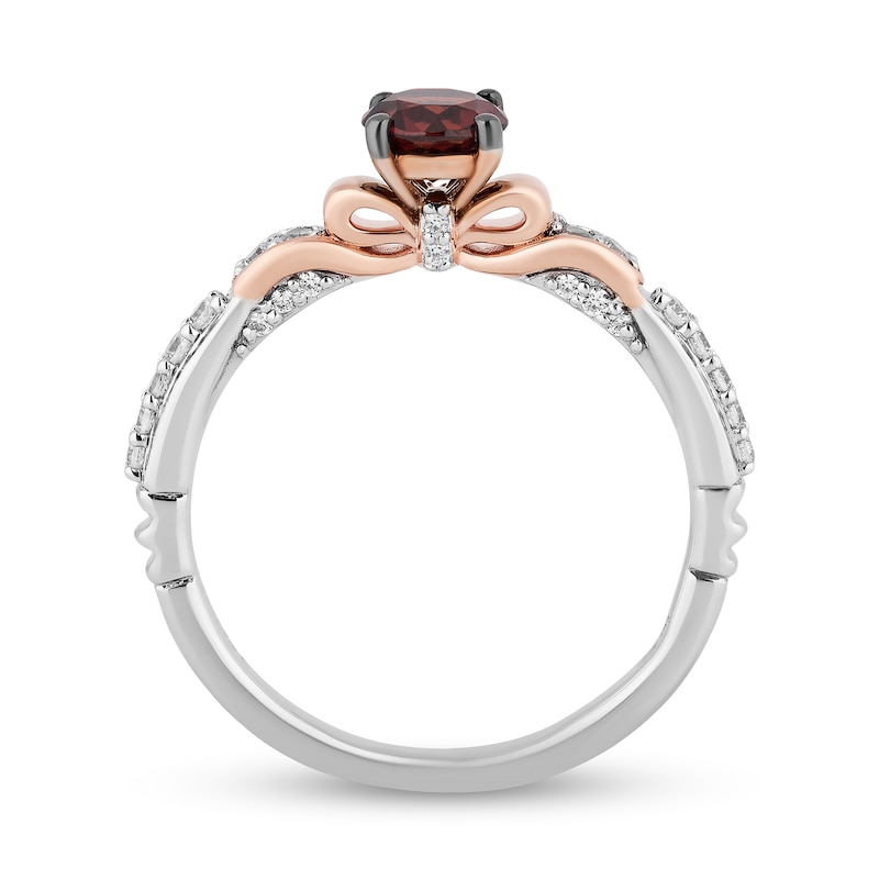 Main Image 3 of Enchanted Disney Snow White 5.0mm Garnet and 1/5 CT. T.W. Diamond Bow Promise Ring in Sterling Silver and 10K Rose Gold