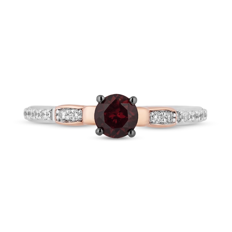 Main Image 4 of Enchanted Disney Snow White 5.0mm Garnet and 1/5 CT. T.W. Diamond Bow Promise Ring in Sterling Silver and 10K Rose Gold