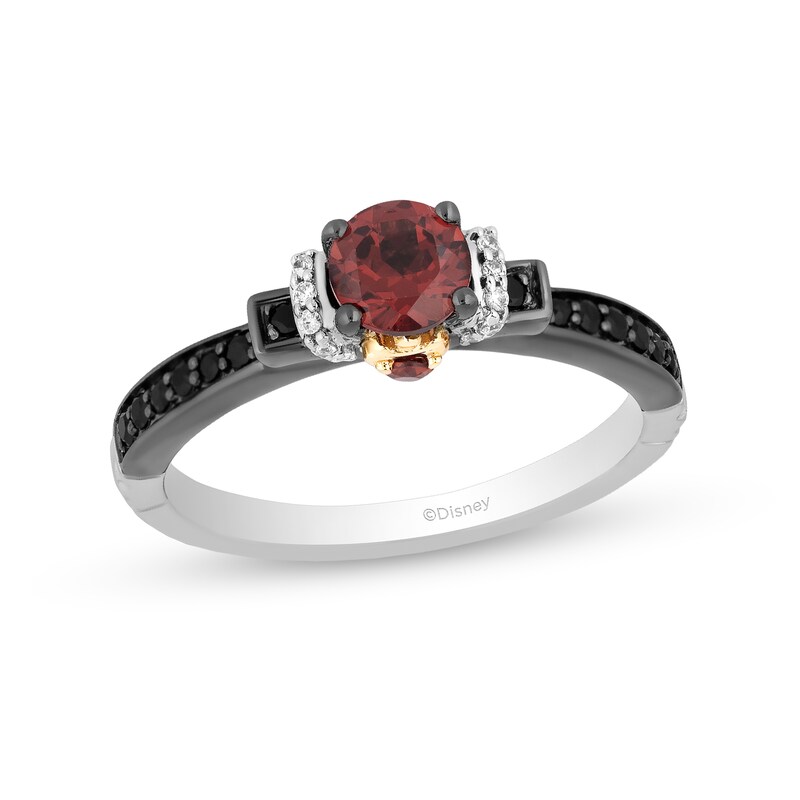 Main Image 1 of Enchanted Disney Villains Evil Queen 5.0mm Garnet and 1/5 CT. T.W. Diamond Promise Ring in Sterling Silver and 10K Gold
