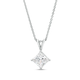 1 CT. Certified Princess-Cut Lab-Created Diamond Solitaire Pendant in 14K White Gold (F/SI2)