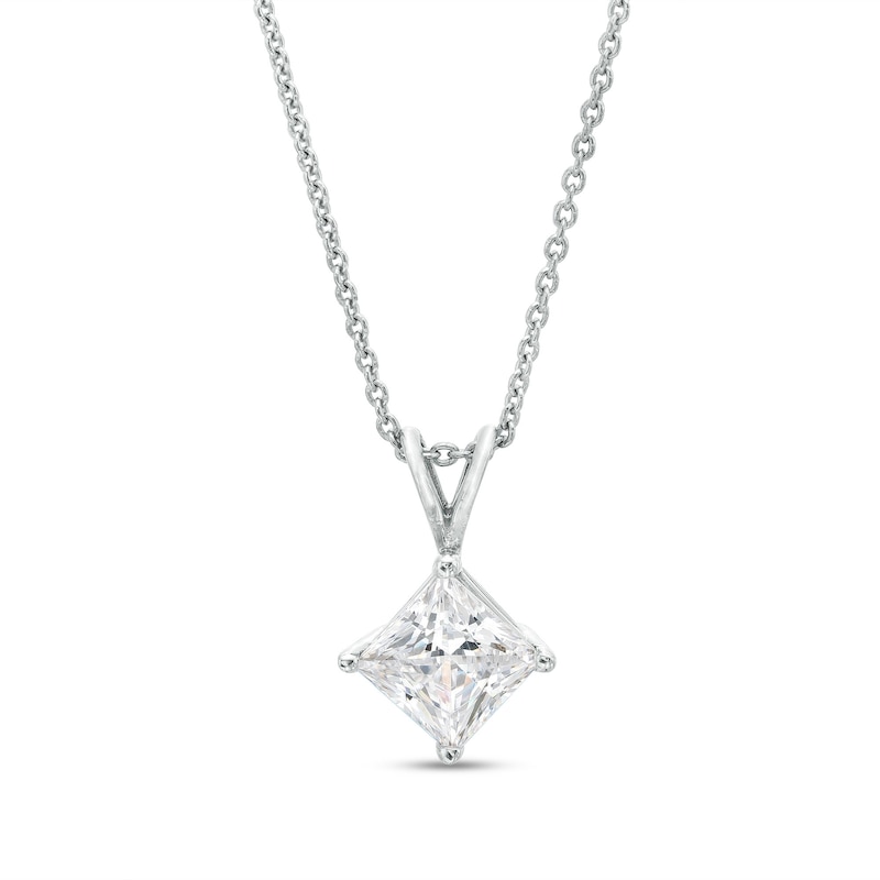 Main Image 1 of 1 CT. Certified Princess-Cut Lab-Grown Diamond Solitaire Pendant in 14K White Gold (F/SI2)
