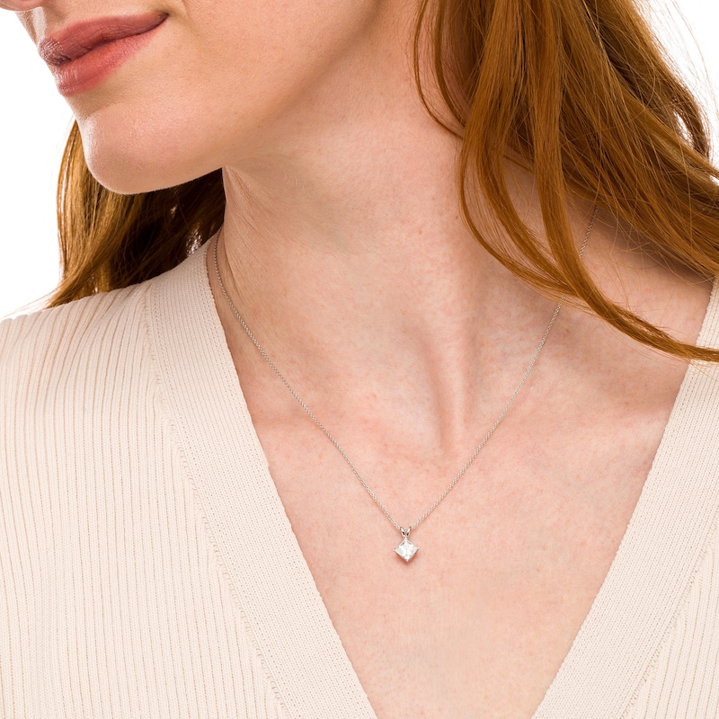Main Image 2 of 1 CT. Certified Princess-Cut Lab-Grown Diamond Solitaire Pendant in 14K White Gold (F/SI2)