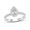 Thumbnail Image 0 of Trouvaille Collection 3/4 CT. T.W. DeBeers®-Graded Pear-Shaped Diamond Frame Engagement Ring in Platinum (F/SI2)