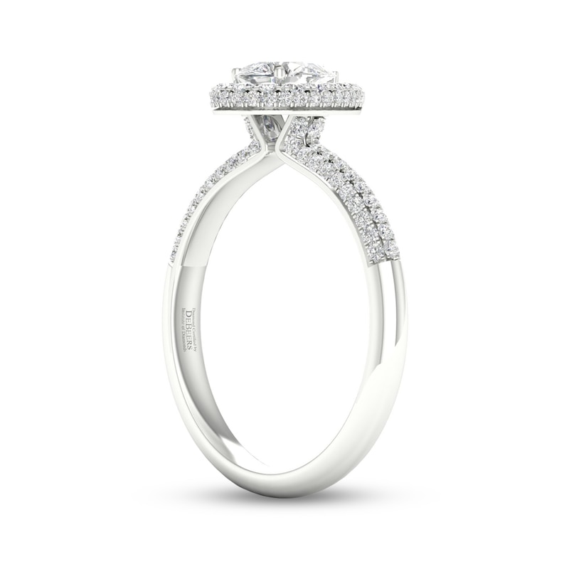 Trouvaille Collection 3/4 CT. T.W. DeBeers®-Graded Pear-Shaped Diamond Frame Engagement Ring in Platinum (F/SI2)