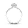 Thumbnail Image 3 of Trouvaille Collection 3/4 CT. T.W. DeBeers®-Graded Pear-Shaped Diamond Frame Engagement Ring in Platinum (F/SI2)