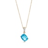 Thumbnail Image 1 of Cushion-Cut Swiss Blue Topaz and Diamond Accent Tilted Drop Pendant in 10K Gold