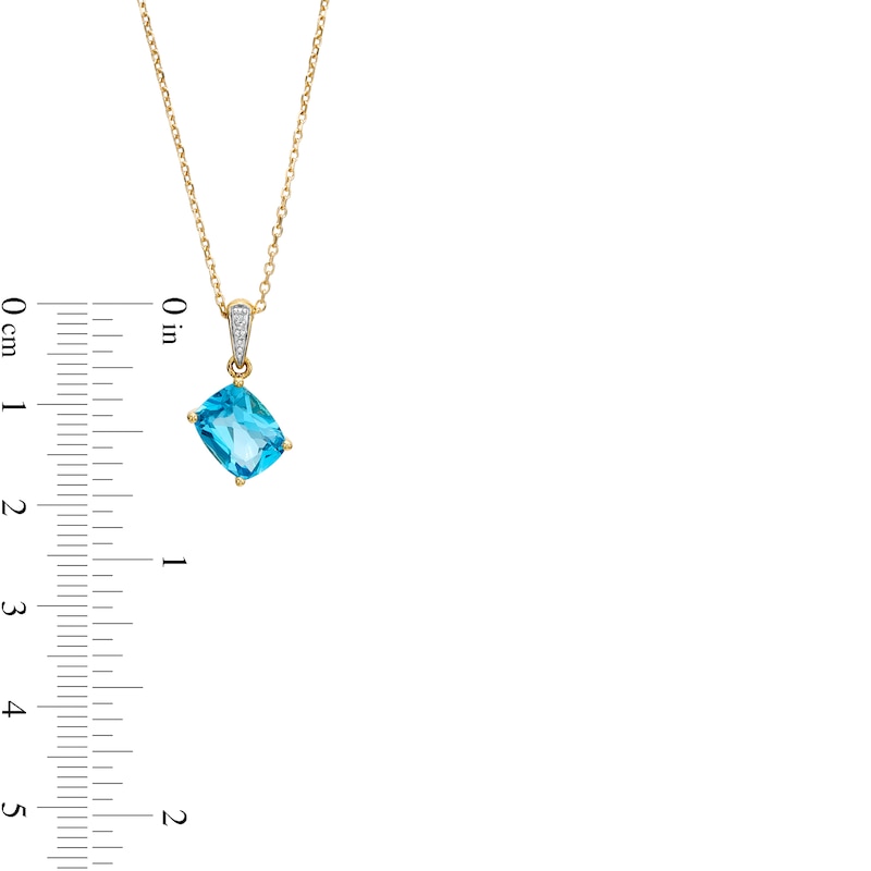 Main Image 3 of Cushion-Cut Swiss Blue Topaz and Diamond Accent Tilted Drop Pendant in 10K Gold