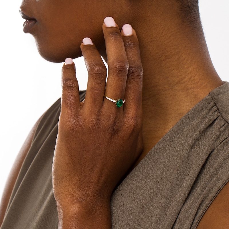 Main Image 2 of Oval Lab-Created Emerald and White Lab-Created Sapphire Ring in 10K Gold