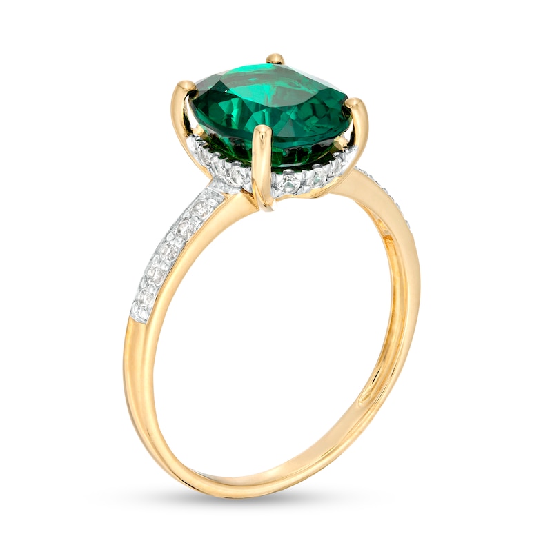 Main Image 3 of Oval Lab-Created Emerald and White Lab-Created Sapphire Ring in 10K Gold