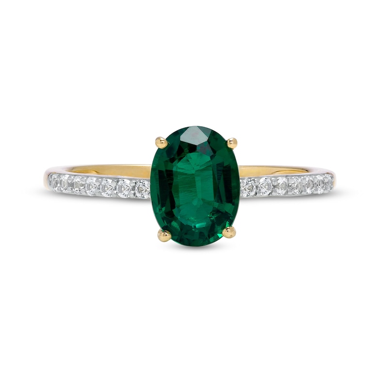 Main Image 4 of Oval Lab-Created Emerald and White Lab-Created Sapphire Ring in 10K Gold