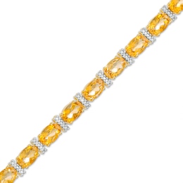Oval Citrine and Diamond Accent Alternating Line Bracelet in Sterling Silver with 18K Gold Plate – 7.25&quot;