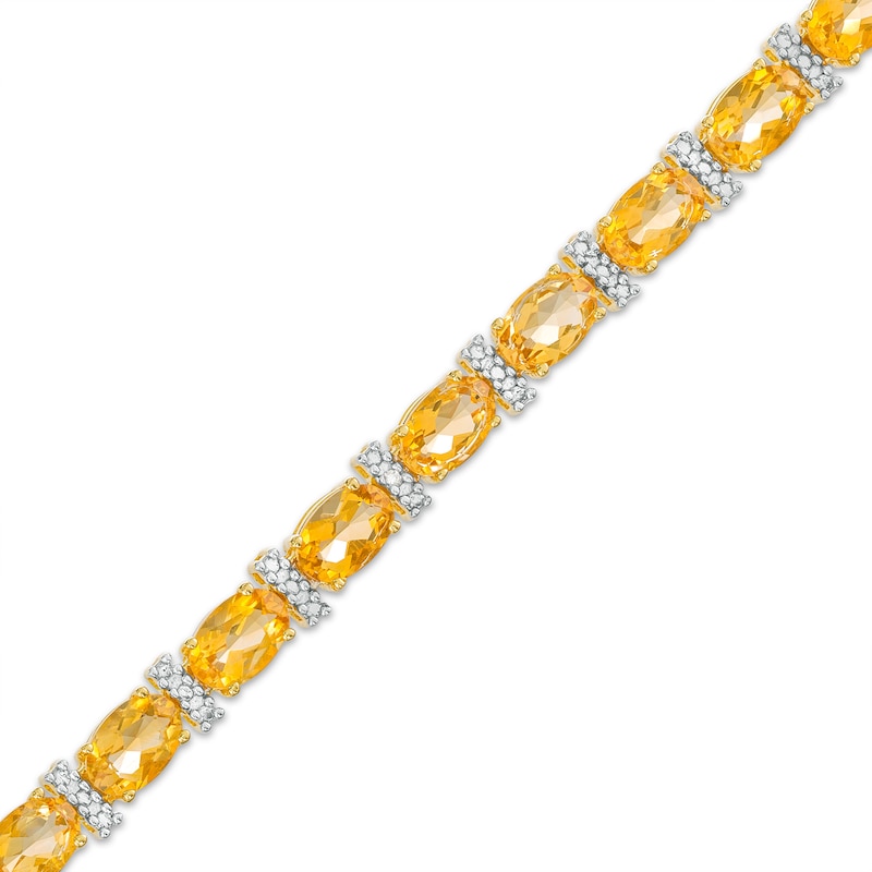 Main Image 1 of Oval Citrine and Diamond Accent Alternating Line Bracelet in Sterling Silver with 18K Gold Plate – 7.25"