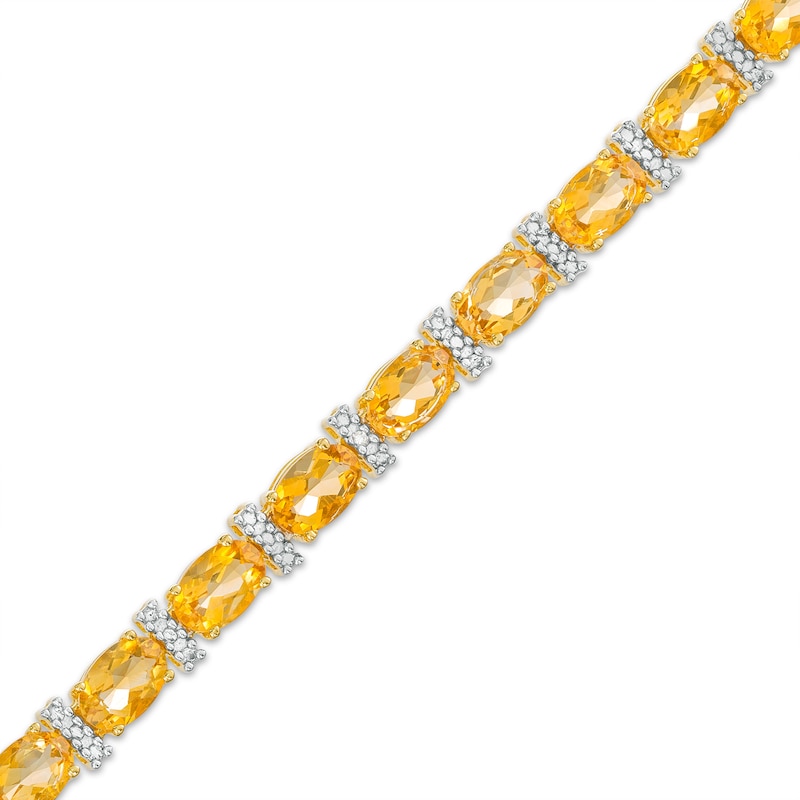 Oval Citrine and Diamond Accent Alternating Line Bracelet in Sterling Silver with 18K Gold Plate – 7.25"