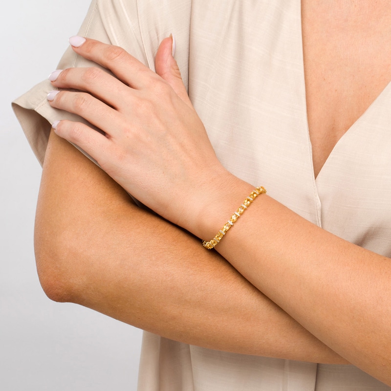 Main Image 2 of Oval Citrine and Diamond Accent Alternating Line Bracelet in Sterling Silver with 18K Gold Plate – 7.25"