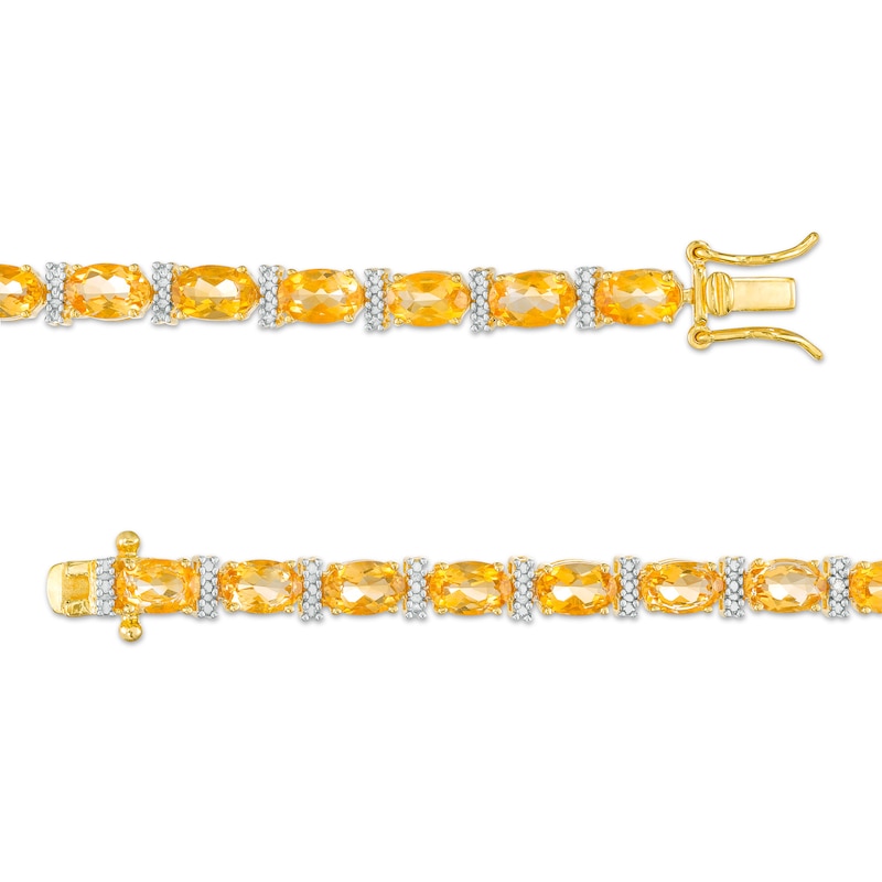 Oval Citrine and Diamond Accent Alternating Line Bracelet in Sterling Silver with 18K Gold Plate – 7.25"