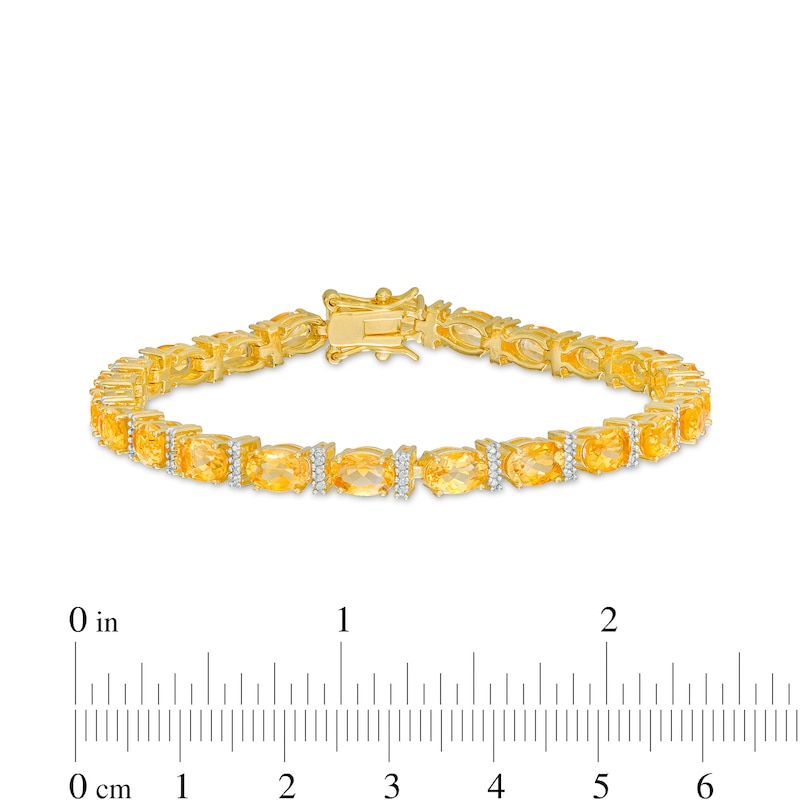 Main Image 4 of Oval Citrine and Diamond Accent Alternating Line Bracelet in Sterling Silver with 18K Gold Plate – 7.25"