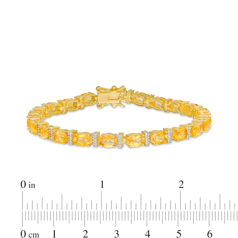 Oval Citrine and Diamond Accent Alternating Line Bracelet in Sterling Silver with 18K Gold Plate – 7.25"