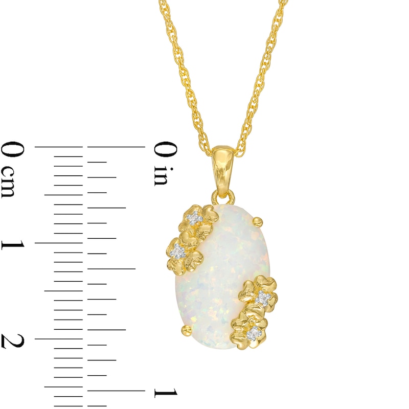 Oval Lab-Created Opal and White Lab-Created Sapphire Flower Accent Pendant in Sterling Silver with 14K Gold Plate