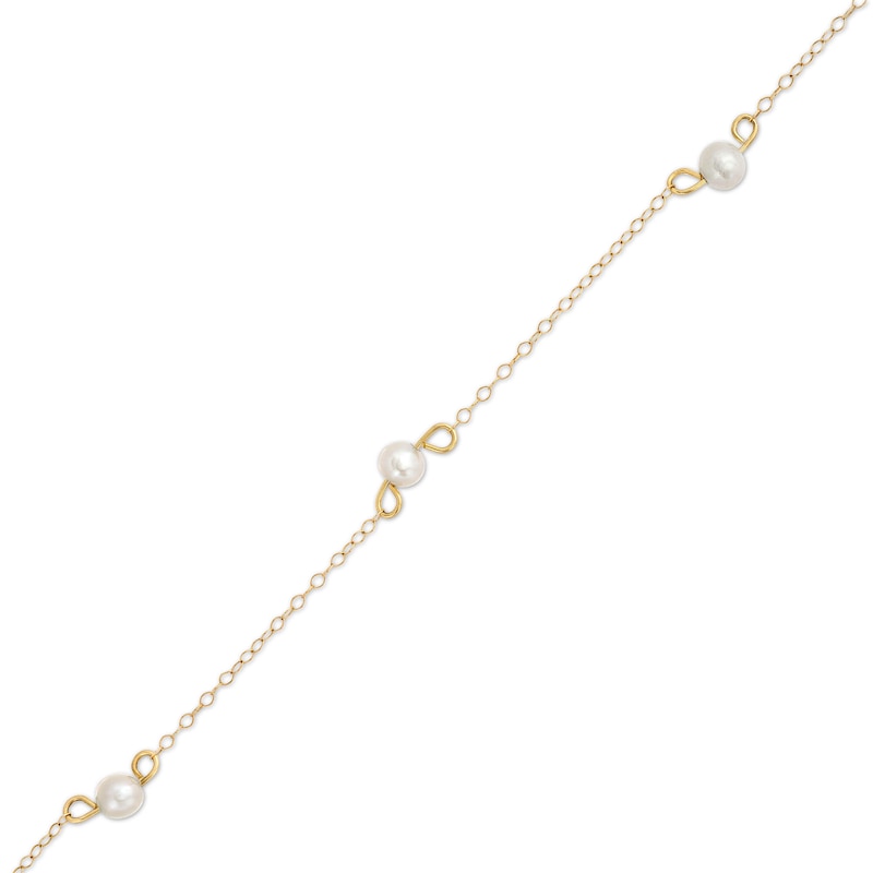Main Image 1 of Child's 3.5mm Freshwater Cultured Pearl Trio Station Bracelet in 14K Gold – 6"