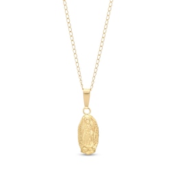 Child's Textured Virgin Mary Oval Medallion Pendant in 14K Gold - 13"