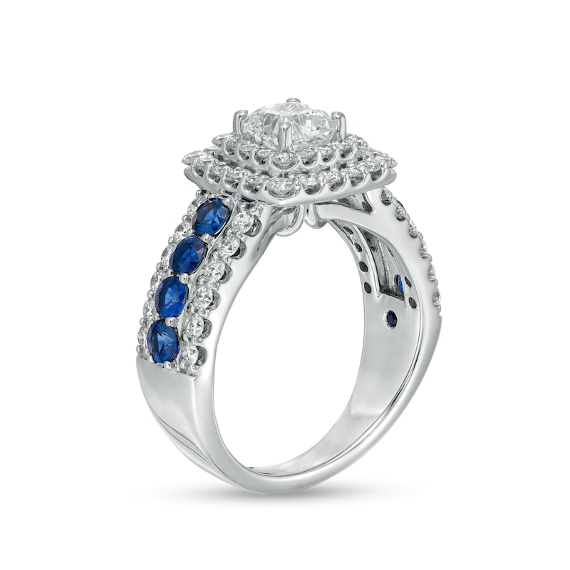 Main Image 3 of Vera Wang Love Collection 2 CT. T.W. Certified Lab-Grown Diamond Engagement Ring with Blue Sapphires in 14K White Gold