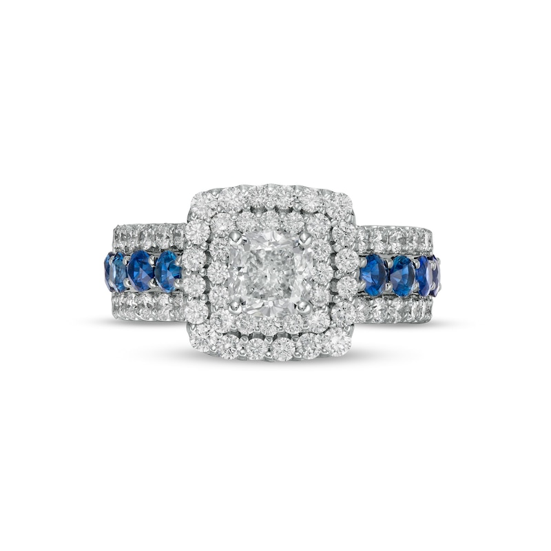 Main Image 4 of Vera Wang Love Collection 2 CT. T.W. Certified Lab-Grown Diamond Engagement Ring with Blue Sapphires in 14K White Gold