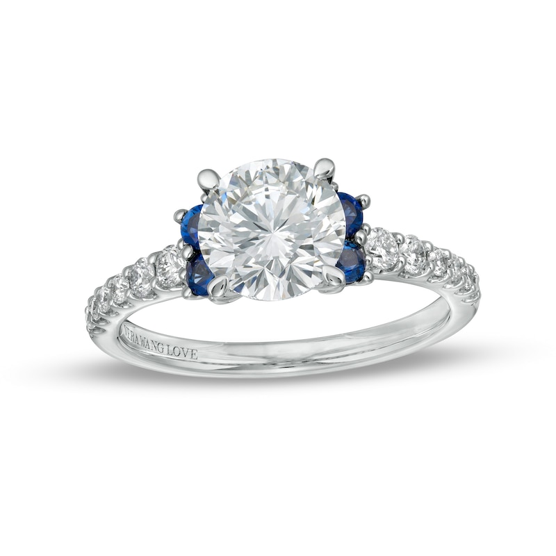 Main Image 1 of Vera Wang Love Collection 1-3/4 CT. T.W. Certified Lab-Grown Diamond Engagement Ring with Blue Sapphires in 14K White Gold
