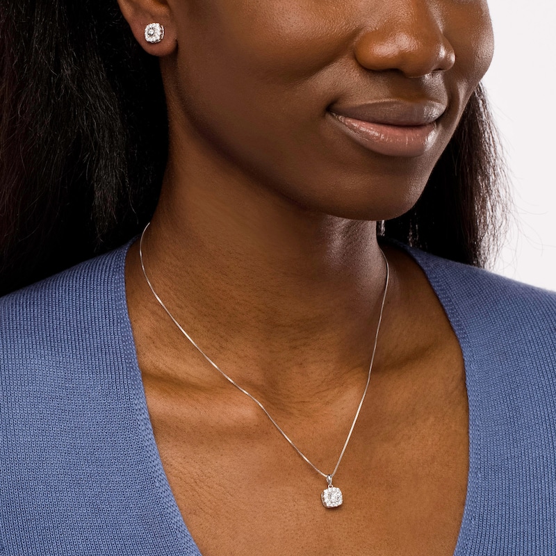 Main Image 2 of 1 CT. T.W. Diamond Cushion-Shaped Frame Pendant and Stud Earrings Set in Sterling Silver