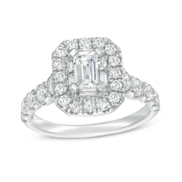 2 CT. T.W. Certified Emerald-Cut Diamond Octagonal Frame Engagement Ring in 14K White Gold (I/SI2)
