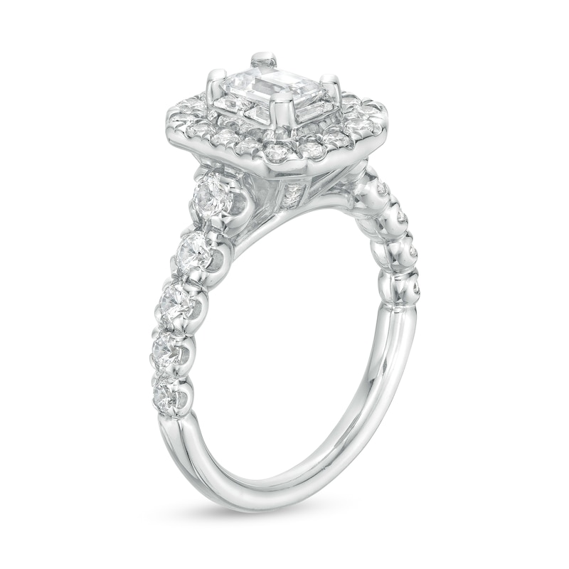 Main Image 3 of 2 CT. T.W. Certified Emerald-Cut Diamond Octagonal Frame Engagement Ring in 14K White Gold (I/SI2)