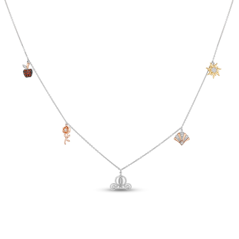 Main Image 1 of Enchanted Disney Majestic Princess Garnet and 1/8 CT. T.W. Diamond Necklace in Sterling Silver and 10K Two-Tone Gold