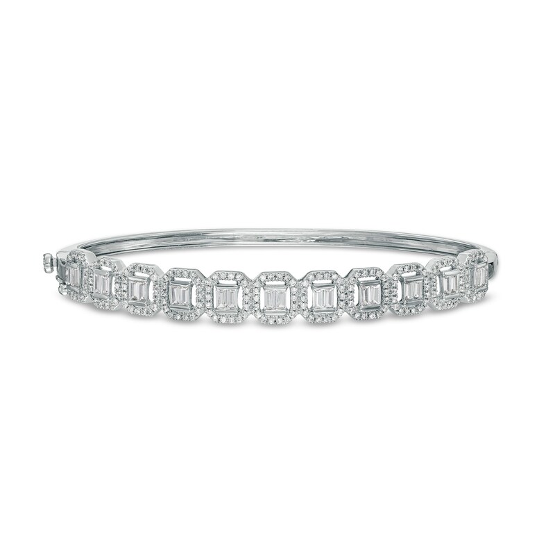Main Image 1 of 1-3/4 CT. T.W. Baguette Diamond Ornate Frame Bangle in 10K White Gold