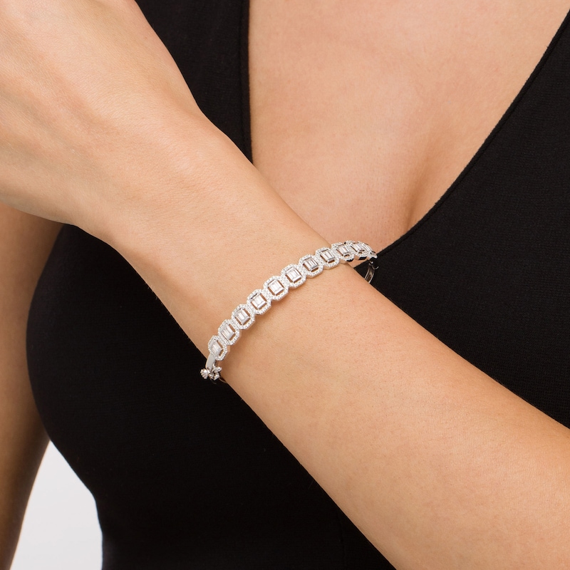Main Image 2 of 1-3/4 CT. T.W. Baguette Diamond Ornate Frame Bangle in 10K White Gold