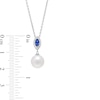 Thumbnail Image 3 of Cultured Freshwater Peal and Marquise Ceylon Blue and White Lab-Created Sapphire Frame Drop Pendant in Sterling Silver