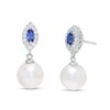 Thumbnail Image 0 of Freshwater Cultured Pearl and Marquise Ceylon Blue and White Lab-Created Sapphire Frame Drop Earrings in Sterling Silver