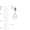 Thumbnail Image 2 of Freshwater Cultured Pearl and Marquise Ceylon Blue and White Lab-Created Sapphire Frame Drop Earrings in Sterling Silver